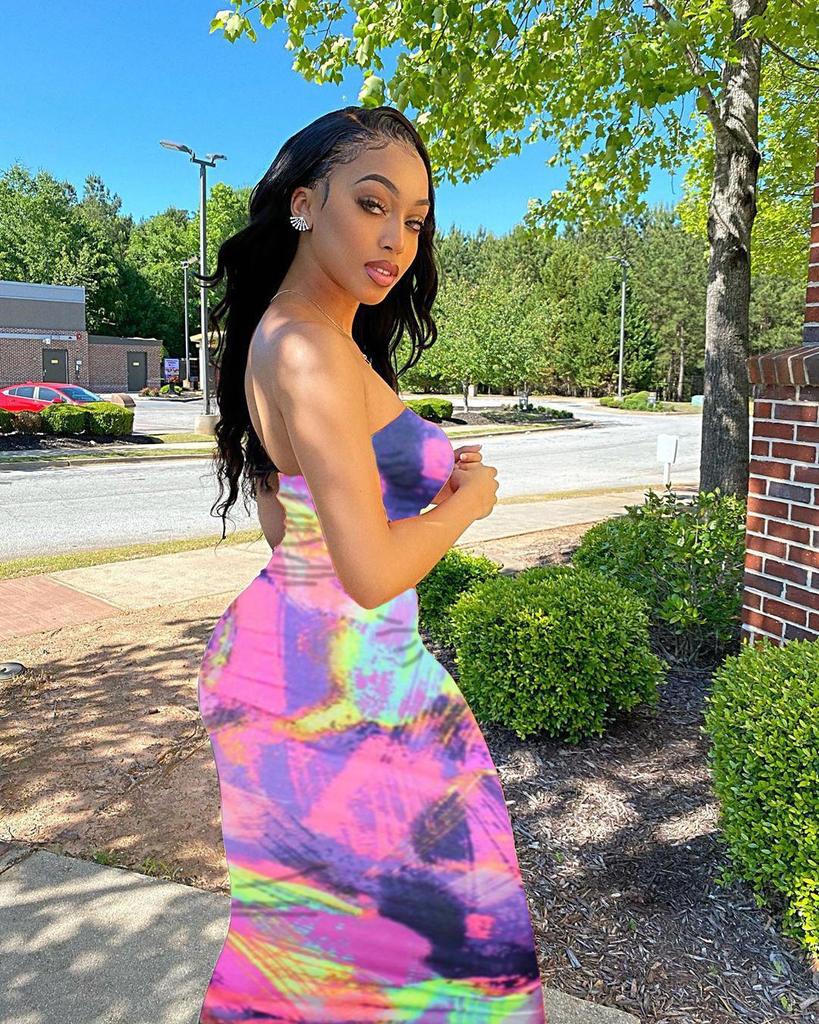 Women's Plus Size Tie-Dye Off-Shoulder Bandeau Dress - Spring/Summer 2025 Fashion