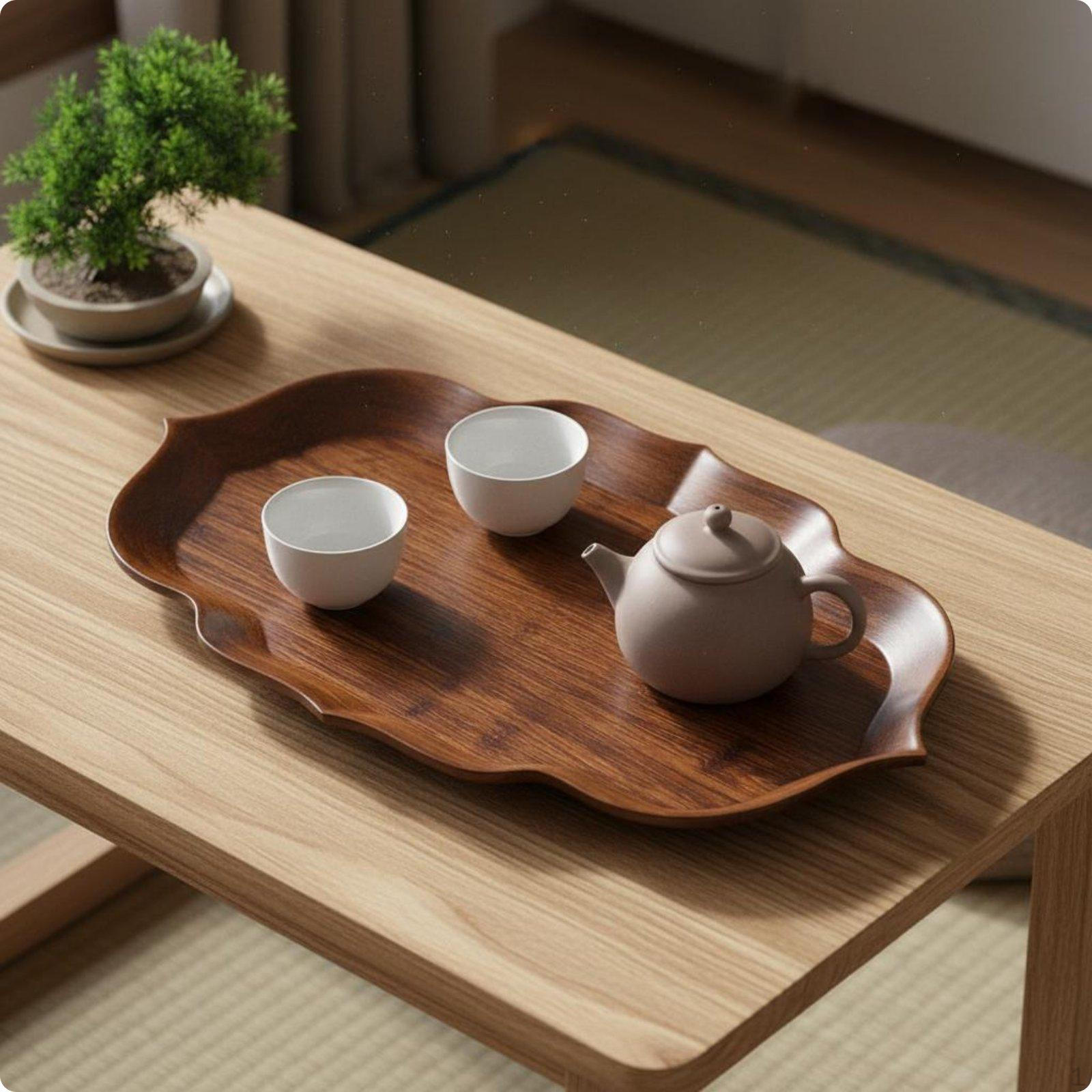 Bamboo Tea Serving Board Creative AirDry Versatile Wooden Teapot Holder for Home Rectangular Octagon