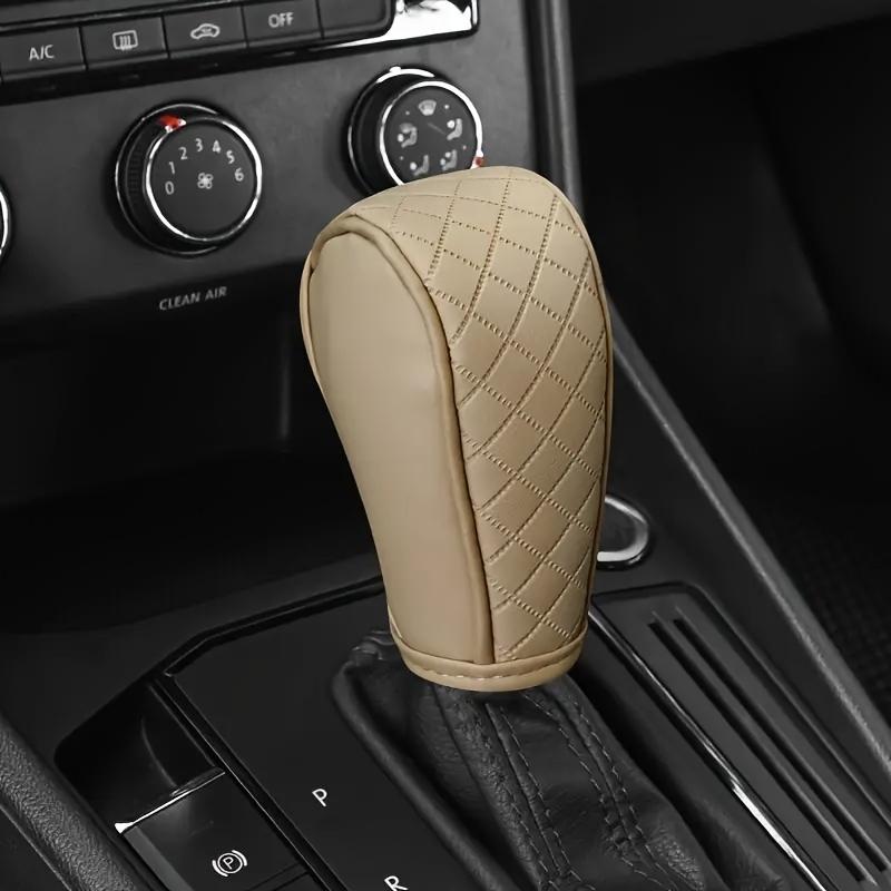1pc Black PU Leather Gear Shift Knob Cover Non-Slip, Diamond Stitch Design,Comfortable Grip for Enhanced Driving Experience, Car Interior Accessory