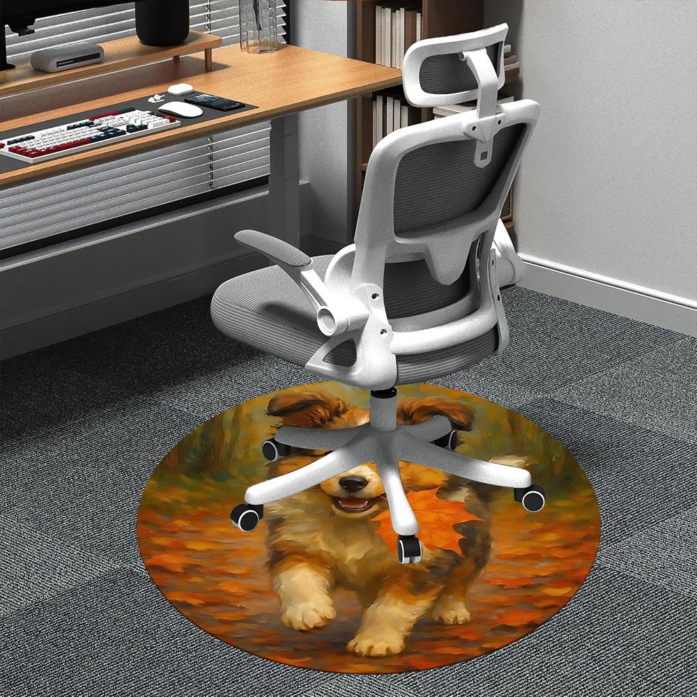 

1PC Autumn Pup Office Round Area Rug, Mat Suitable ForOffice, Under Office Chairs Bedroom Living Room Home Decor, Room Deco 80cm