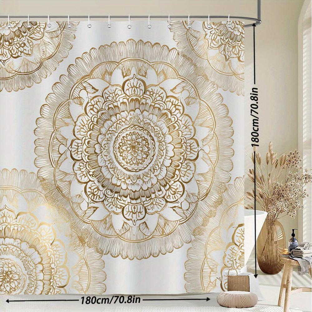 1pc Elegant Golden Mandala Shower Curtain with Symmetrical Floral & Geometric Middle Eastern/Indian Bath Curtain - Beige Luxury