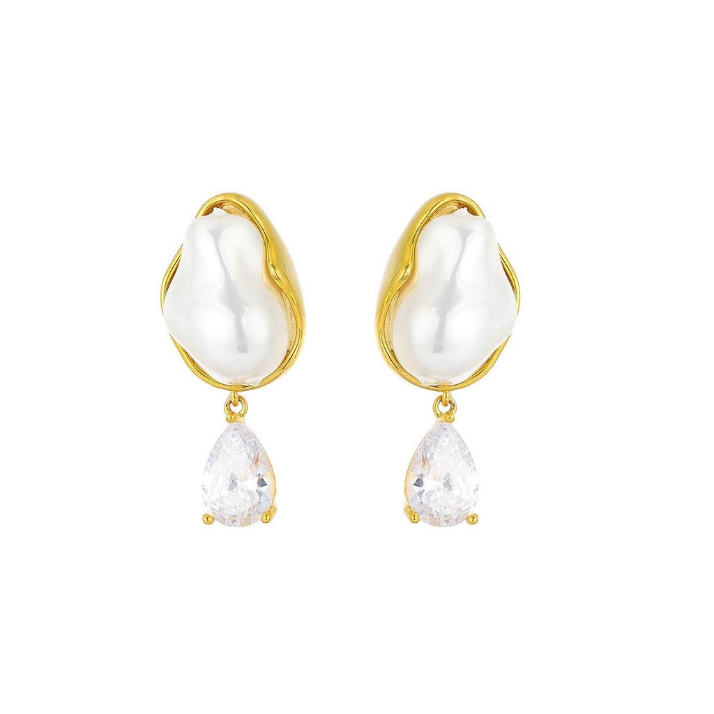 Elegant Teardrop Pearl Earrings: Versatile Korean Fashion with Zircon Inlay