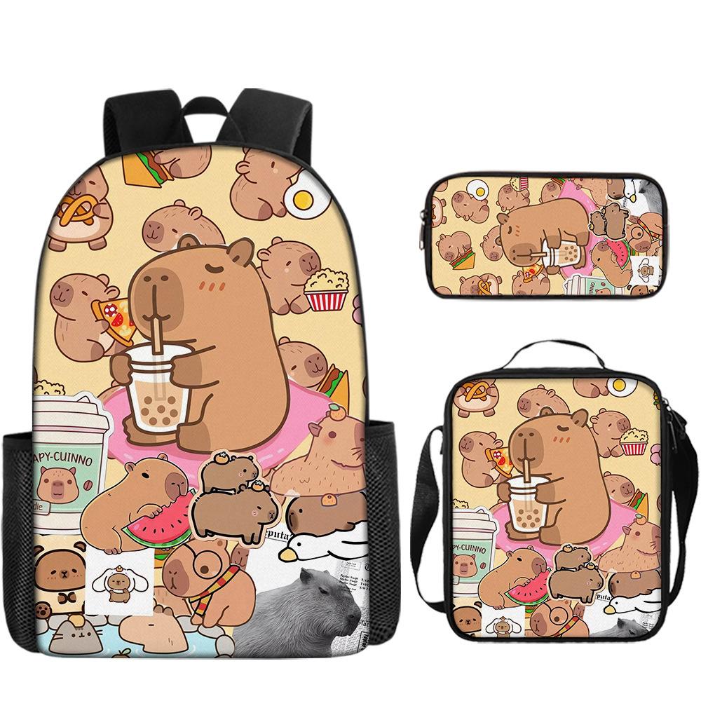 Luxus Neuheit Eigenartig Lustig Cool Capybara 3D Druck 3 Stück/Set Schüler Schultaschen Laptop Tagesrucksack Rucksack Lunchtasche Federmäppchen