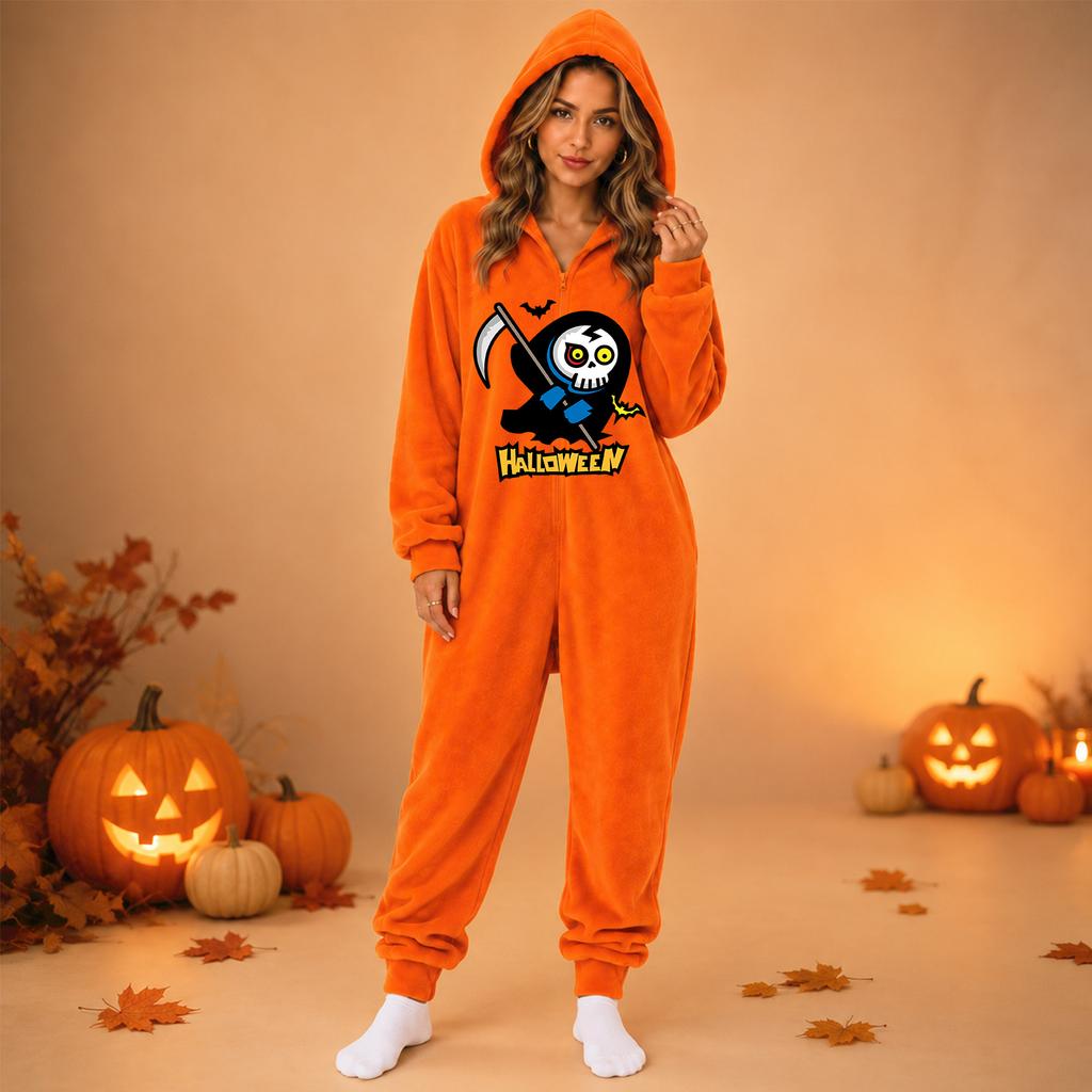 Dames Halloween Flanel Print Jumpsuit Loungewear Set