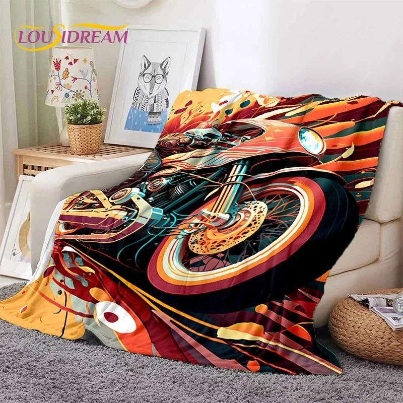 Motocross Modern Retro Motorcycle Soft Flannel Blanket for Bed Bedroom Sofa Picnic,Throw Blanket for Cover Outdoors Leisure Gift