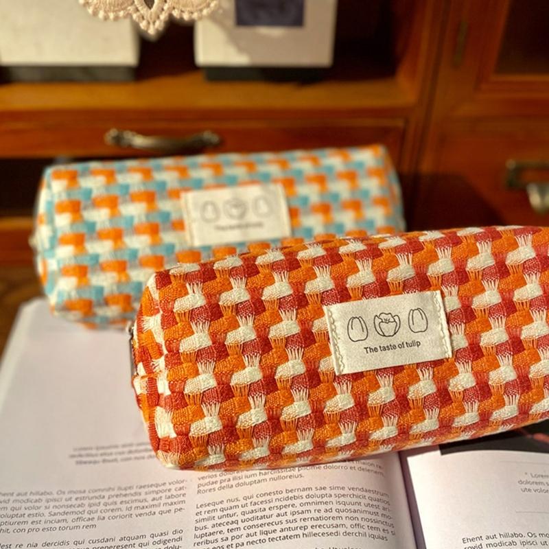 Woven Fabric Pencil Case Large Capacity Pencil Bag Multipurpose Pen Pouches for Students Women School Office Daily Use