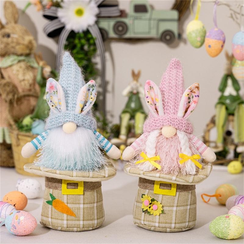 1pair Colorful Easter Rabbit Gnomes Figurine Unique Style for Festive Celebrations Spring Celebrations Home Indoor Decor