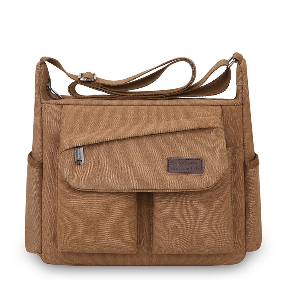 Large Capacity Messenger Bag Multi Pocket Crossbody Bag Portable Men Canvas Shoulder Bag  Men коричневый