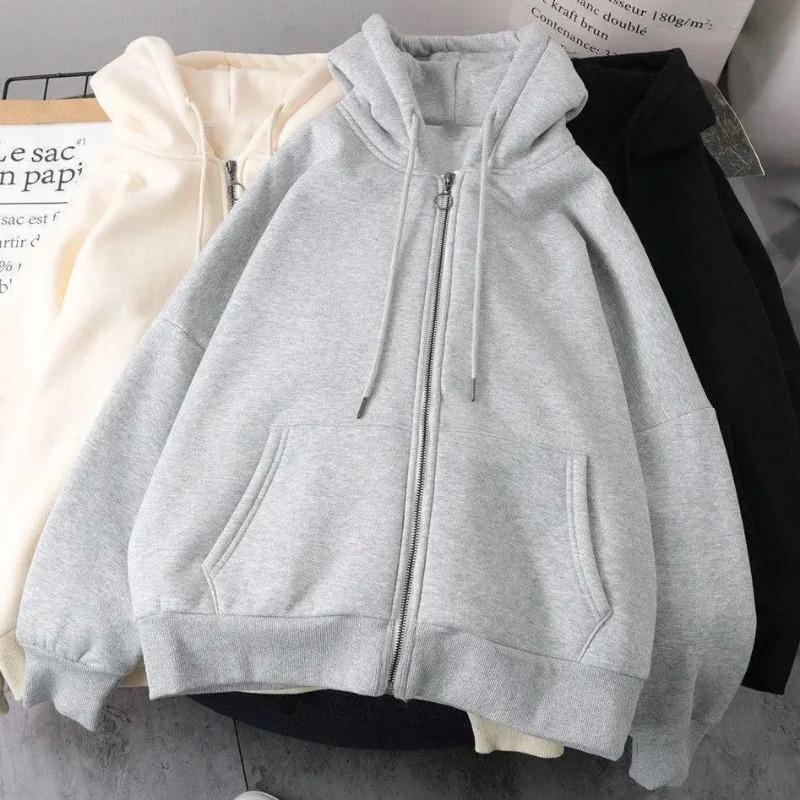 American Y2K New Fashion Trend Fleece Padded Zipper Hoodie Women Street Hip Hop Joker Loose Sweatshirt Couple Casual Punk Hoodie