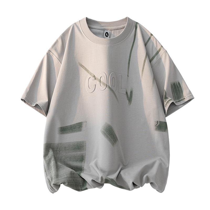 Short-sleeved T-shirt, Loose Trendy Brand Off-shoulder Pure Cotton Short-sleeved T-shirt 2XL серый