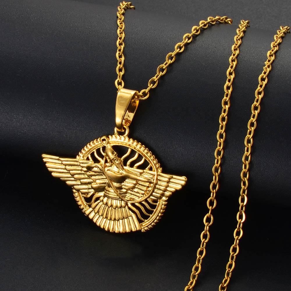 Anniyo Ashur Pendant Necklaces for Women Men Lama,Lamma,Winged Bull Lamassu is an Assyrian Protective Deity Jewelry #330806 Pendant Chain&45cm or 17.7 Inches