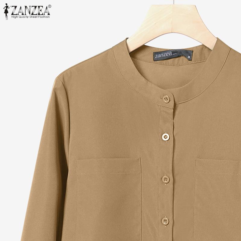 ZANZEA Bluzka z długim rękawem i spodnie damskie, casualowe dwuczęściowe zestawy garniturowe