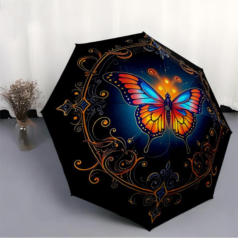 1pc Butterfly Mandala Automatic Umbrella - Automatic Opening And Closing, Sturdy Iron Frame, Formal Occasions Yy251018150