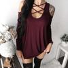 Womens Fashion Summer Sexy Off Shoulder Bandage Blouse Long Shirt Sleeve Tops