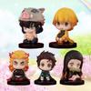 9Pcs/Set Demon Slayer Q Version Sitting Figure Toy Anime Kimetsu no Yaiba Tanjiro Nidouzi Inosuke Zenizu PVD Figurine Model Doll