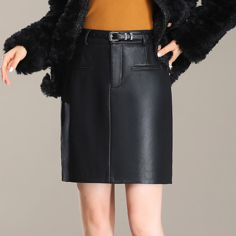 2025 Brand Korean Style A-Line Leather Skirt - Autumn/Winter Slimming, Comfortable, Hip-Hugging, Versatile, Fashionable.