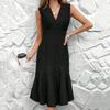 Abito Estivo da Donna Casual Scollo a V Senza Maniche Coda di Pesce Midi Abito da Festa Cocktail Aderente per Lavoro Quotidiano