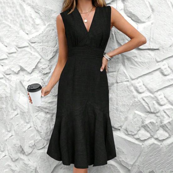 Abito Estivo da Donna Casual Scollo a V Senza Maniche Coda di Pesce Midi Abito da Festa Cocktail Aderente per Lavoro Quotidiano