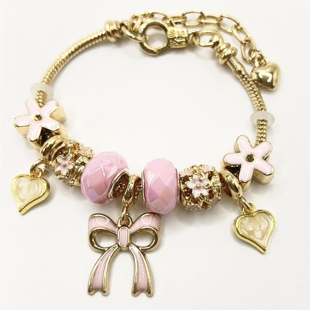 Popular Hot Sale Trendy Gift Women's DIY Alloy Big Hole Beaded Bracelet 18K Rose Gold Bangles Jewelry Handmade Bracelets