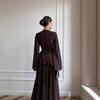 2025 Autumn High-Waist Satin Evening Dress - Round Neck, Long Sleeve, Elegant Maxi
