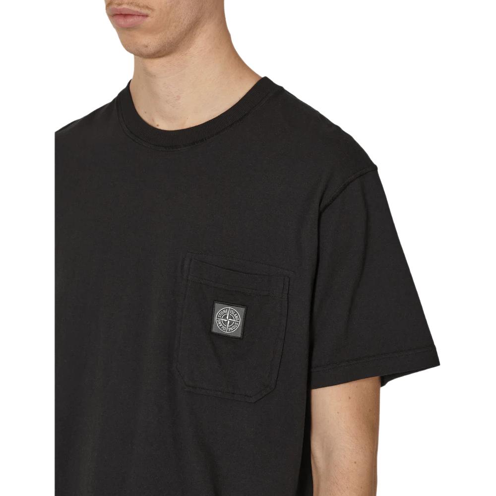 STONE ISLAND Logo Crew Neck Loose Fit Short Sleeve T-Shirt Men Tops Black 801521957-A0029