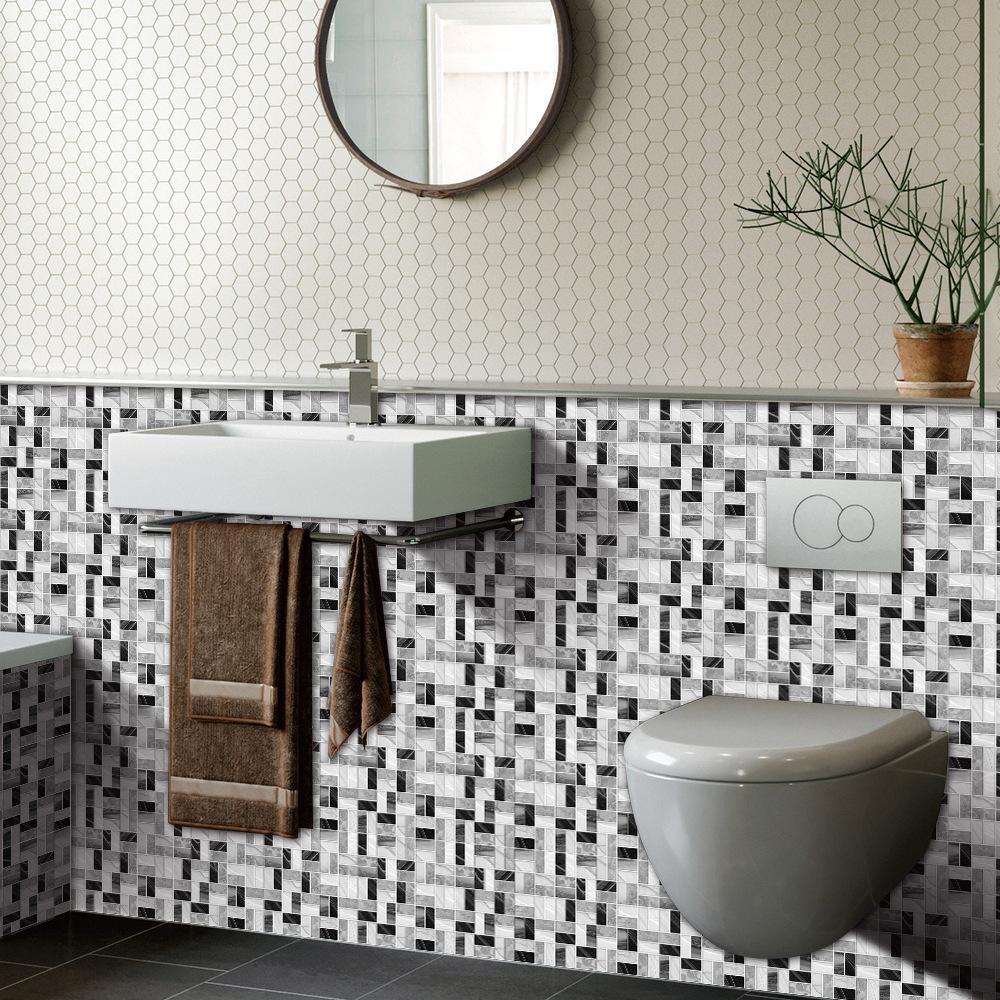 10pcs Black and White Marble Tiles Sticker Kitchen Wardrobe Bathroom Home Decor Self-adhesive Crystal Hard Film Art Wall Decals