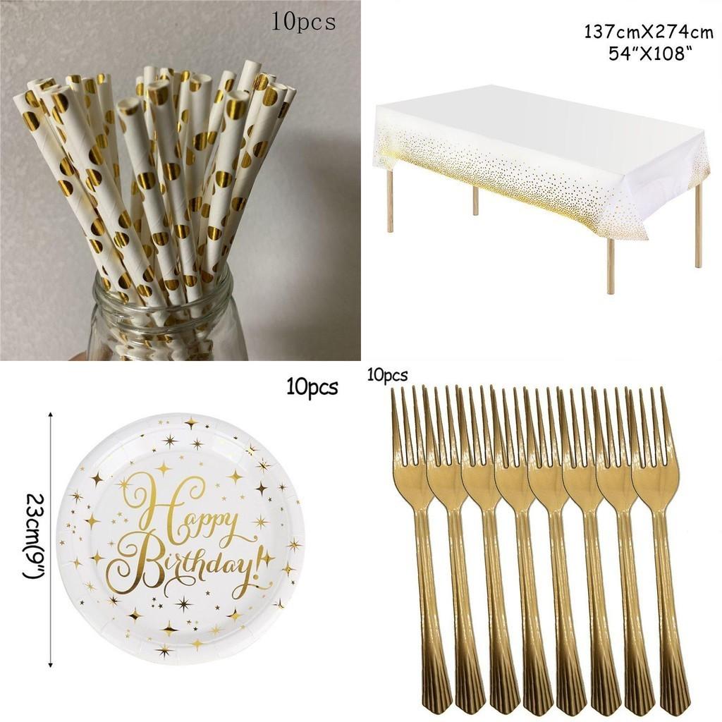 Eleganckie Złote Kropki Stemplowanie Dekoracje na Przyjęcie Urodzinowe Zestaw Jednorazowej Zastawy Stołowej