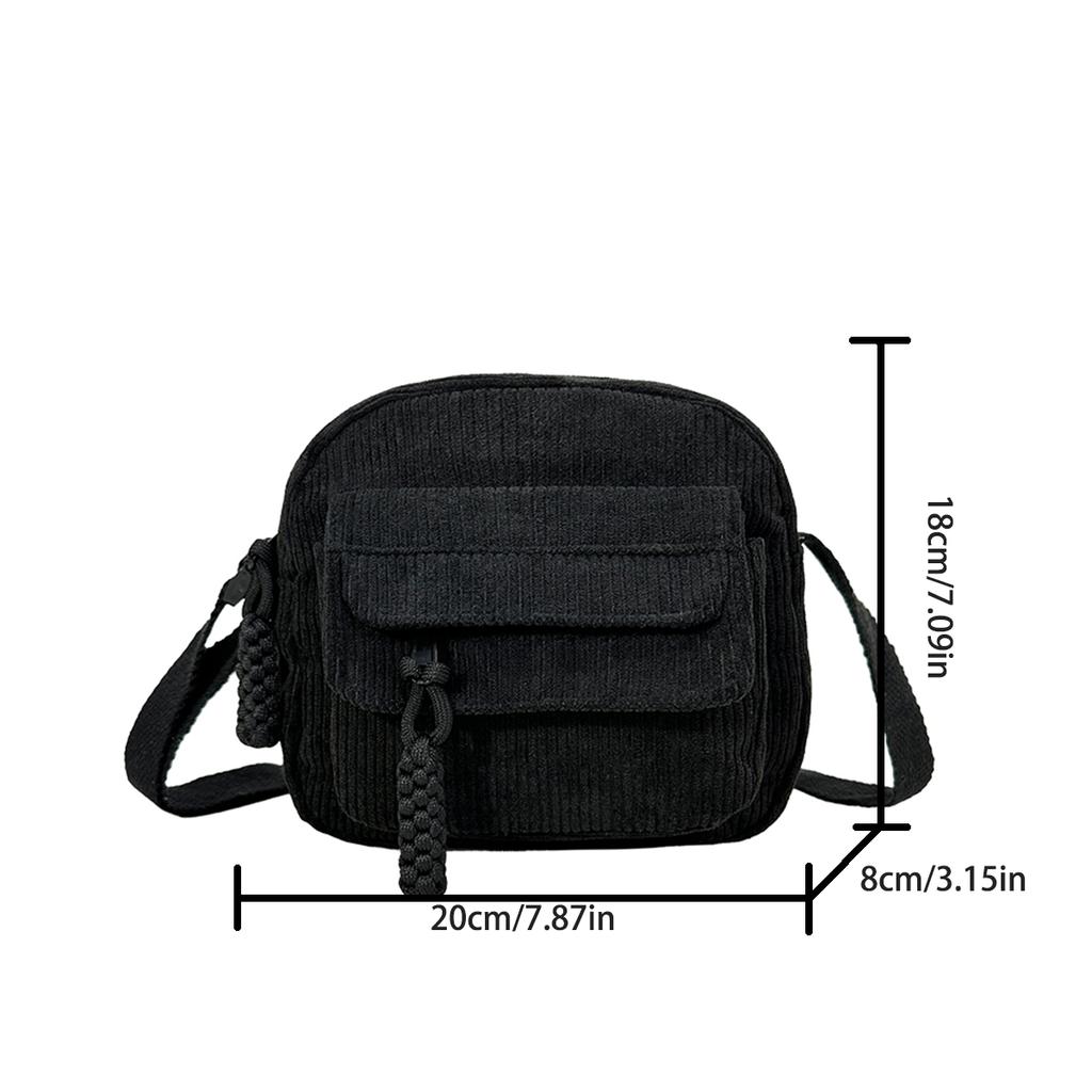 Women's Minimalist Corduroy Crossbody Bag Stylish Lightweight Shoulder Bag with Multiple Pockets for Shopping