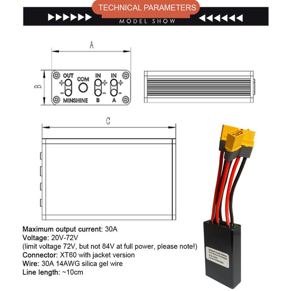 20V-72V 40A Dual Battery Connector Electric Bike Double Battery Discharge Converter