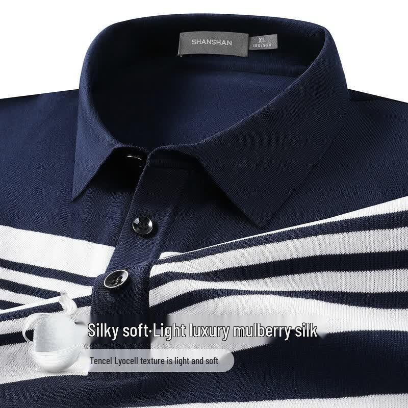 SHANSHAN Men s Silk Blend Polo Shirt 4XL