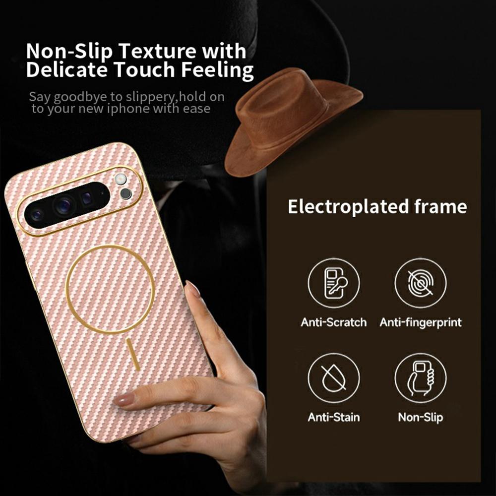 For Google Pixel 9 Pro XL Phone Case Carbon Fiber Textured Electroplated TPU Back Cover