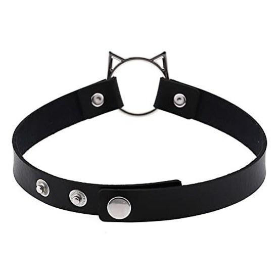 DECI Choker Heart Cat Circular Collar Leather Necklace Adjustable Size Accessory Gothic Alternative Unique Cosplay Harajuku Style Unisex