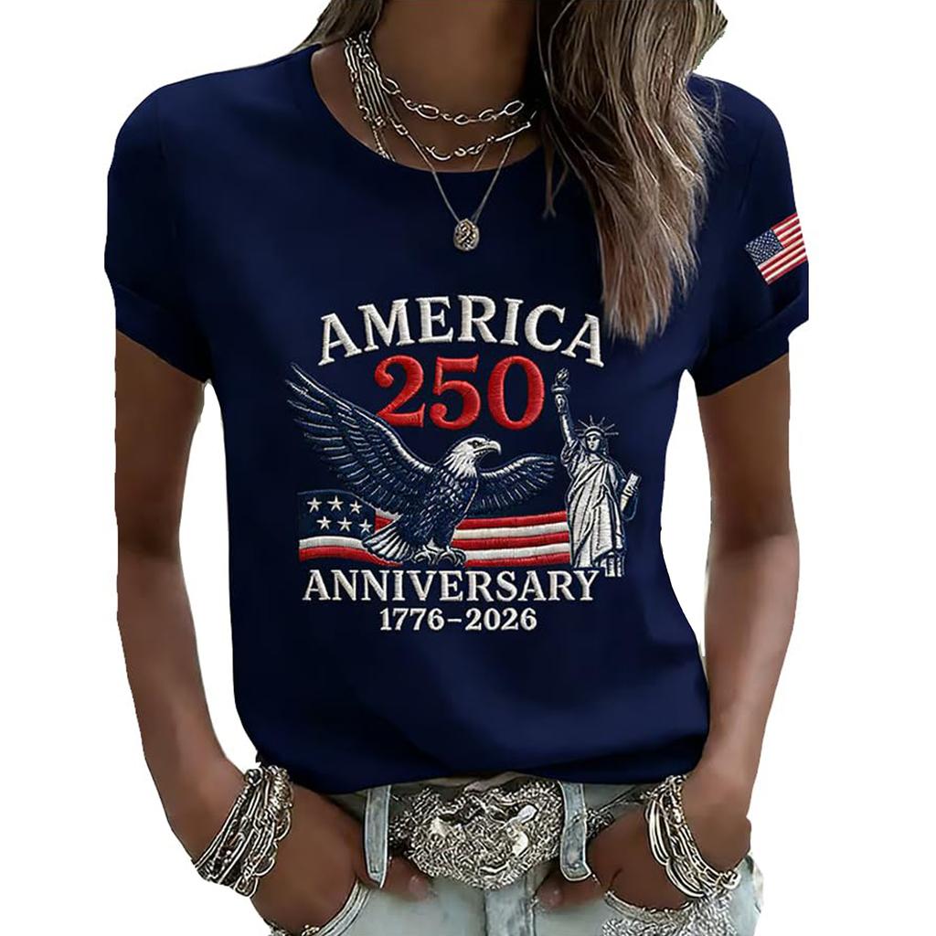 T-shirt à manches courtes et col rond décontracté pour femme avec imprimé