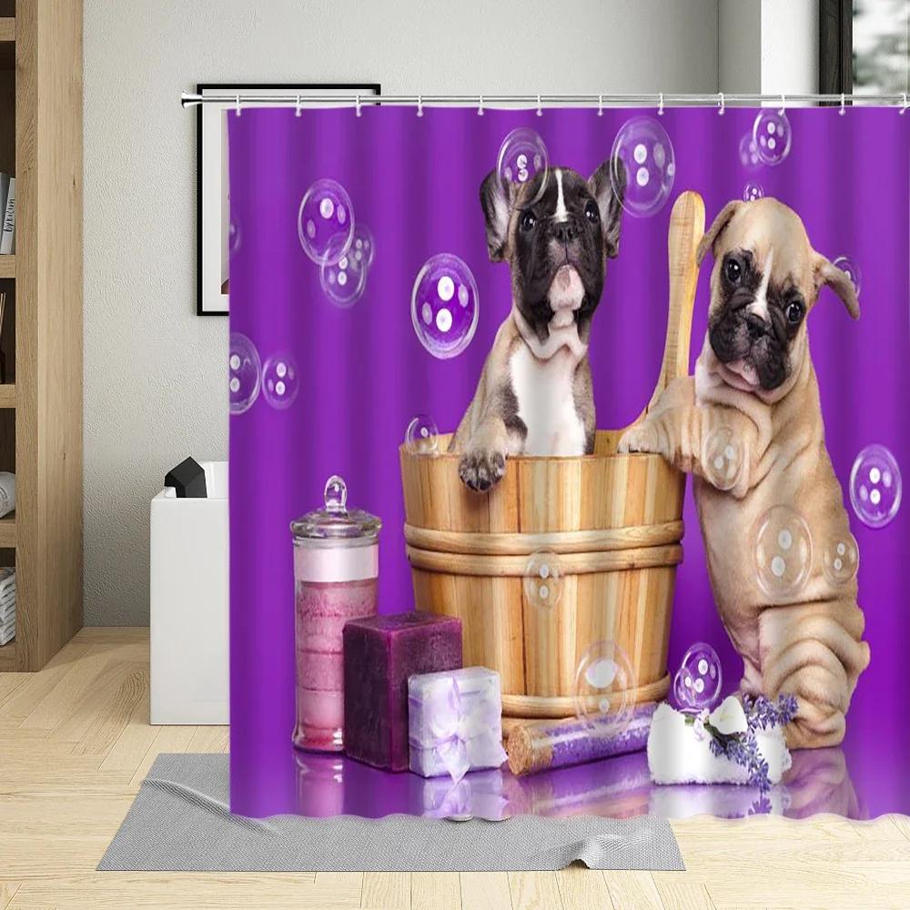 Creative Pug Funny Puppy Dog Pattern Shower Curtain Waterproof Polyester Fabric Bath Curtains Pet Shop For Home Decor With Hooks