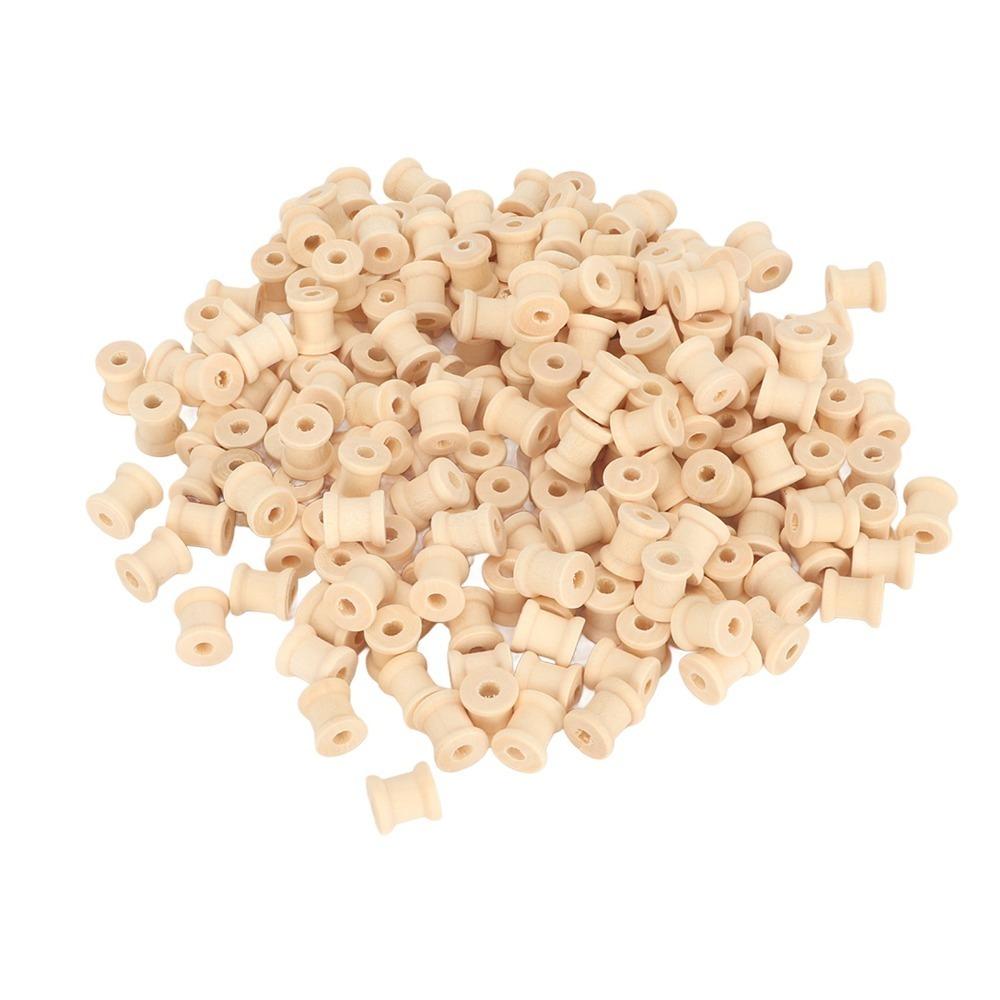 300Pcs Polished Wooden Bobbins Unfinished Barrel Shaped Spools Smooth Empty Wood Spools DIY Craft
