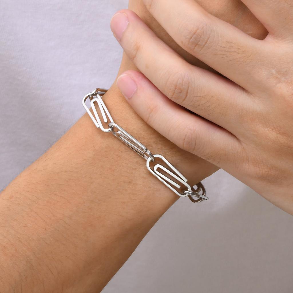Paperclip Chain Bracelet for Men,Stainless Steel Hip Hop Casual Stylish Bracelets,Casual Stylish Rectangle Links Wristband