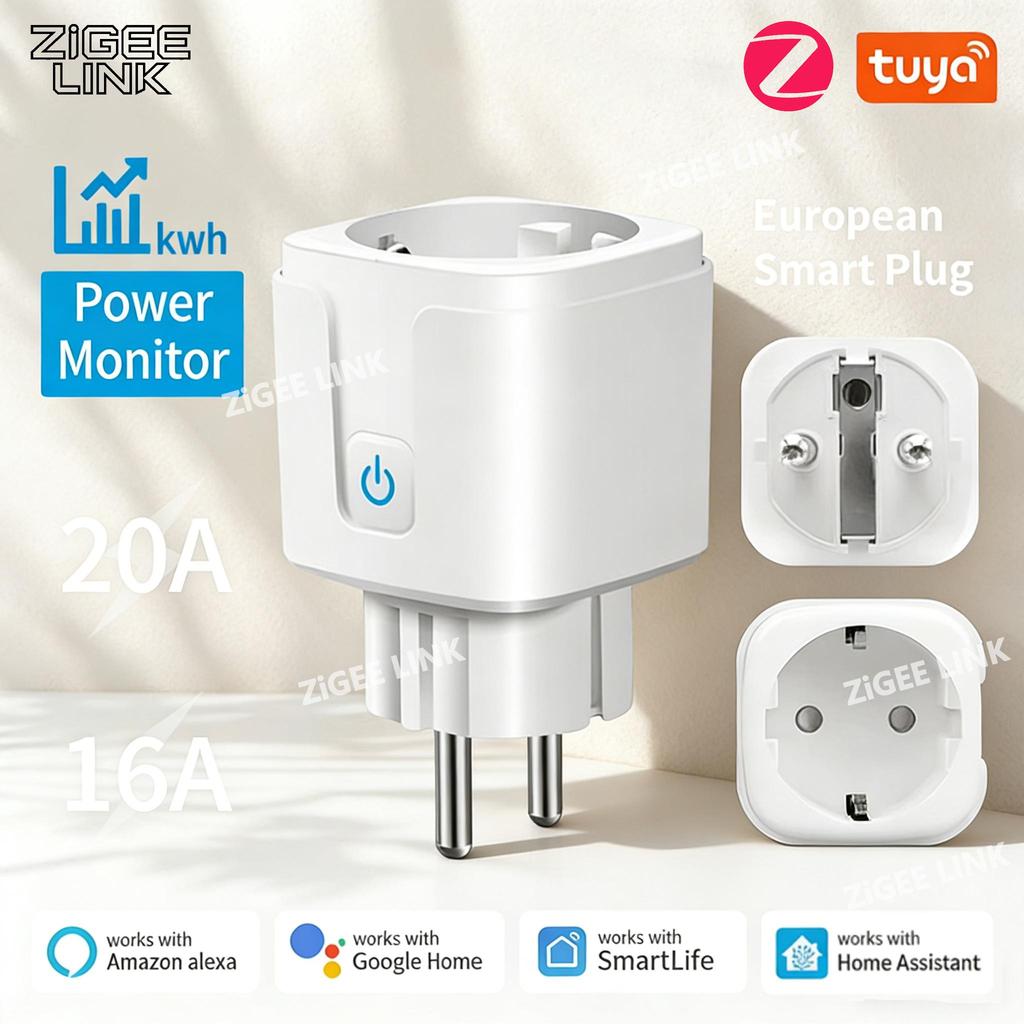 Tuya ZigBee 3.0 Smart Socket EU 16A/20A Energy Monitor Plug APP Remote Voice Control Compatible with Alexa Google Home
