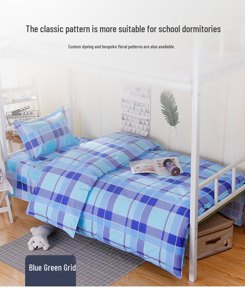 Dormitory Pure Cotton 3-Piece Bedding Set: Single Duvet Cover, Bed Sheet, Pillowcase for Student Bunk Bed