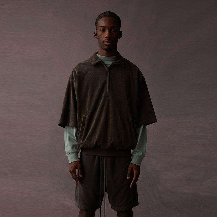 Fear of God Essentials Drop 2 Spring/Summer 2023 Long Sleeve Half-Zip Mid-Length Shirt Men Tops Off-Black 125BT224090F