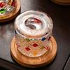 Colorful Hand-Painted Crystal Whiskey Glass, Vintage Embossed Tumbler for Bar & Home
