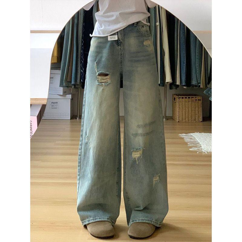 Women s Retro Ripped Wide-Leg Jeans - Comfortable, Casual & Versatile for Summer 2025 3XL