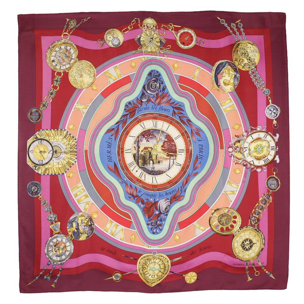 Hermes Carree90 Scarf Parmi Les Fleurs Je Compte Les Heures Time Spent In the Flowers Red/multicolor Silk Women Used