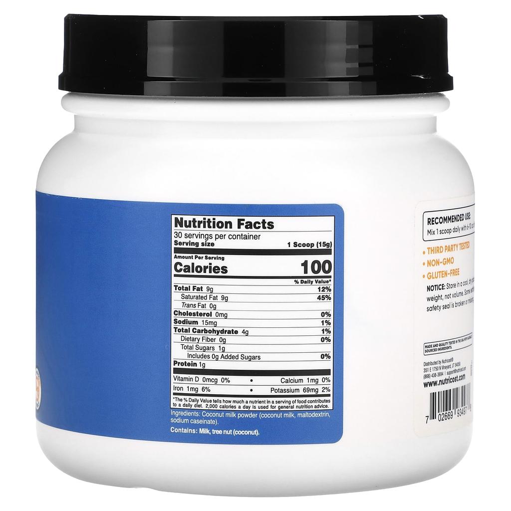 Nutricost, Coconut Milk Powder, Unflavored, 1 lb (454 g)