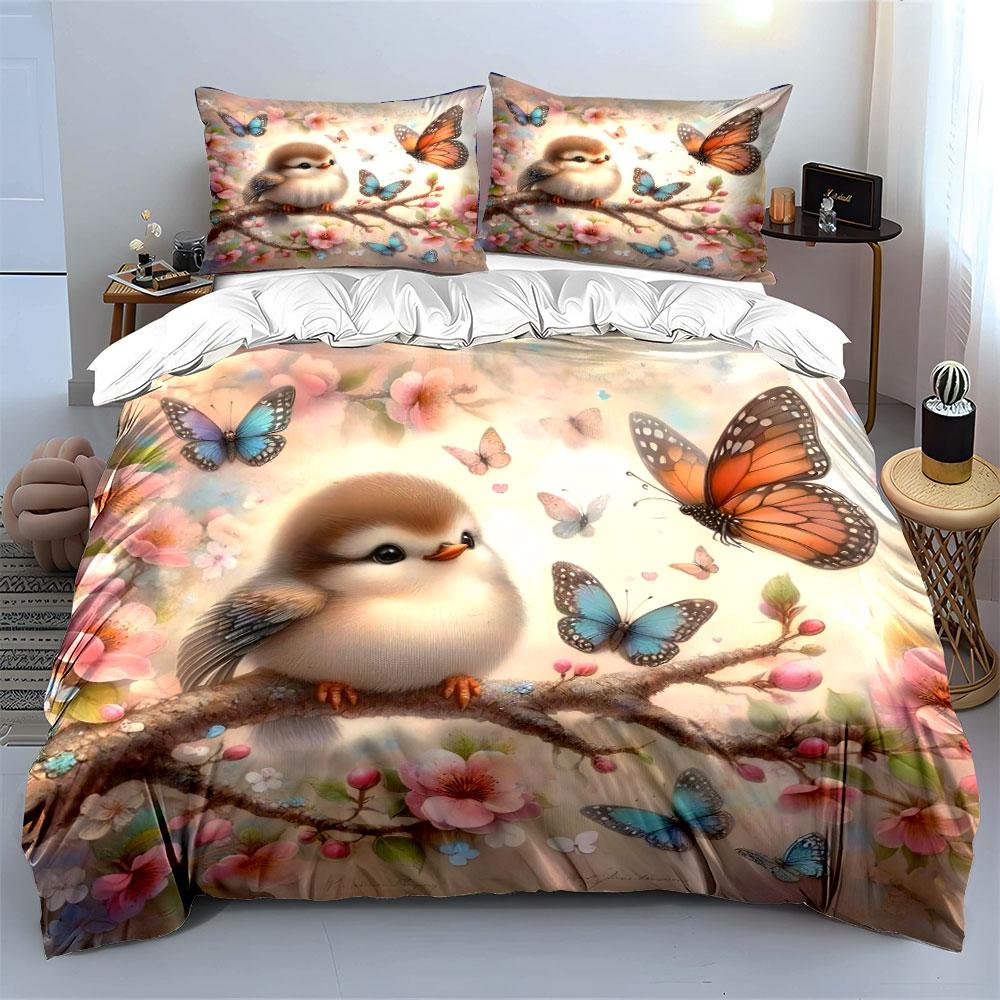Cute Bird And Butterflies Decor Set Multiple Sizes Kid'S And Adults' Bedroom Exquisite 3Pc Bedding Set, Gift