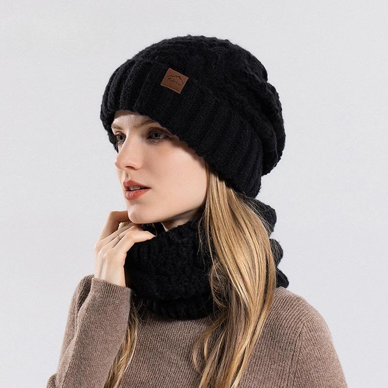 Sombreros europeos y americanos de invierno, bufandas, gorros de punto cálidos y a prueba de frío para mujer, protectores de orejas, tapones, gorros de lana