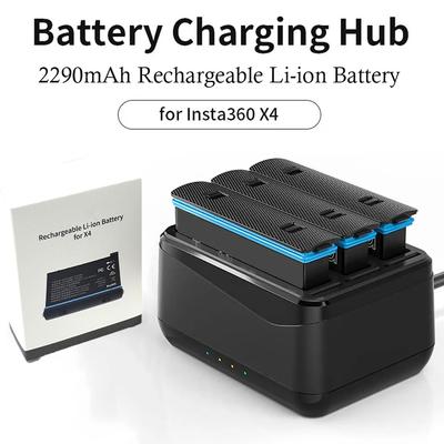 2290 mAh wiederaufladbarer Lithium-Ionen-Akku für Insta 360 X4, Amagisn-Akkuladegerät, 3 Steckplätze, Akkuladegerät für Insta360 X4-Zubehör