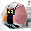 1pc Black Cat Whiskers Automatic Open/Close Umbrella with One-Touch Button, Compact Folding Canopy, Sturdy 8-Rib Windproof Design S24