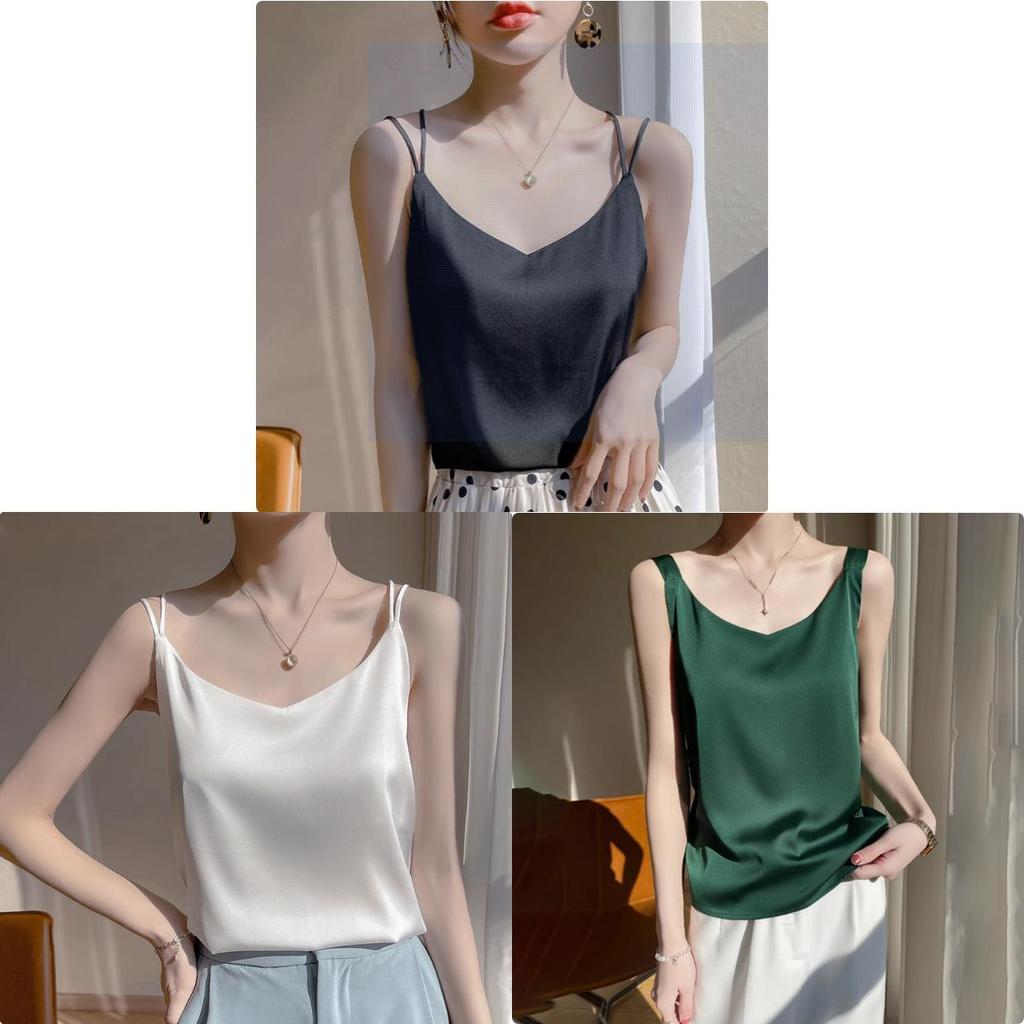 Acetate Material Sleeveless Top With Double Strap Design For Casual Women Wear