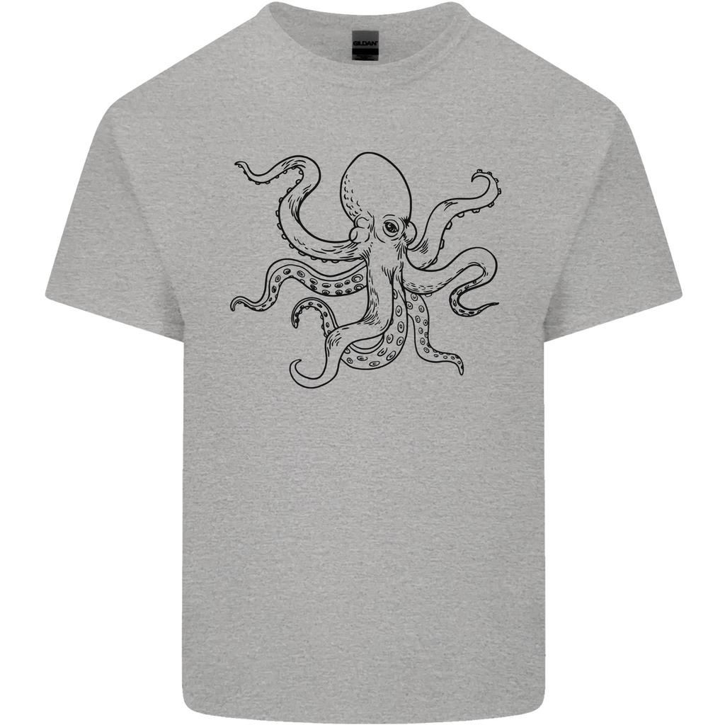 Octopus Ouline Unisexs Light Cotton Tshirt