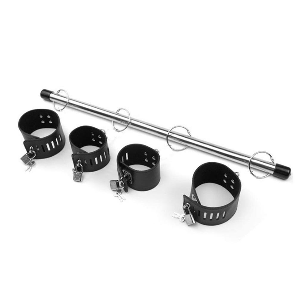 Restraint Bondage Toys with Lockable Handcuffs Ankle Cuffs Stainless Steel Bar Adjustable PU Leather Spreader Bar